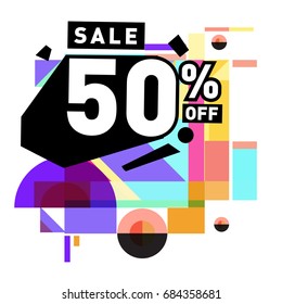 Summer sale memphis style web banner. Fashion and travel discount poster. Vector holiday Abstract colorful illustration with special offer and promotion.