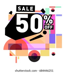Summer sale memphis style web banner. Fashion and travel discount poster. Vector holiday Abstract colorful illustration with special offer and promotion.