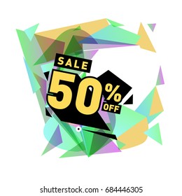 Summer sale memphis style web banner. Fashion and travel discount poster. Vector holiday Abstract colorful illustration with special offer and promotion.