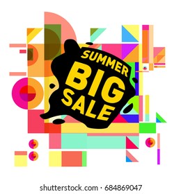 Summer sale memphis style web banner. Fashion and travel discount poster. Vector holiday Abstract colorful illustration with special offer and promotion.