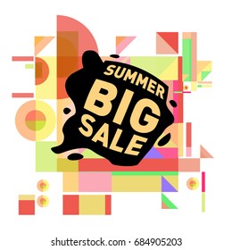Summer sale memphis style web banner. Fashion and travel discount poster. Vector holiday Abstract colorful illustration with special offer and promotion.