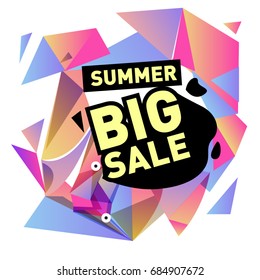 Summer sale memphis style web banner. Fashion and travel discount poster. Vector holiday Abstract colorful illustration with special offer and promotion.
