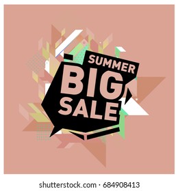 Summer sale memphis style web banner. Fashion and travel discount poster. Vector holiday Abstract colorful illustration with special offer and promotion.