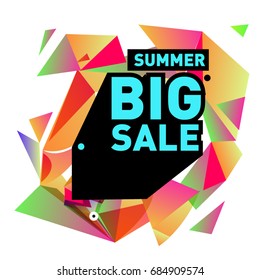 Summer sale memphis style web banner. Fashion and travel discount poster. Vector holiday Abstract colorful illustration with special offer and promotion.