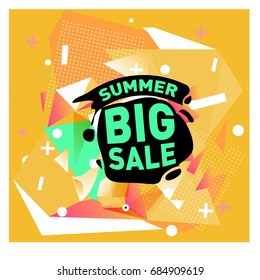 Summer sale memphis style web banner. Fashion and travel discount poster. Vector holiday Abstract colorful illustration with special offer and promotion.