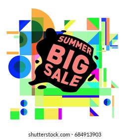 Summer sale memphis style web banner. Fashion and travel discount poster. Vector holiday Abstract colorful illustration with special offer and promotion.