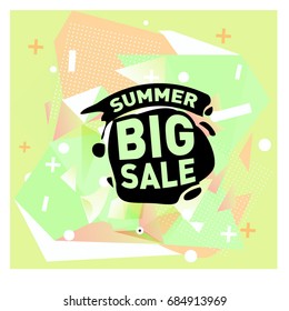 Summer sale memphis style web banner. Fashion and travel discount poster. Vector holiday Abstract colorful illustration with special offer and promotion.