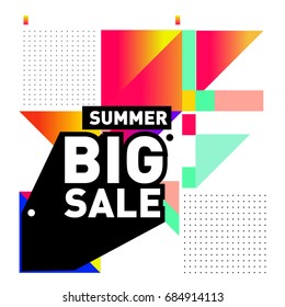 Summer sale memphis style web banner. Fashion and travel discount poster. Vector holiday Abstract colorful illustration with special offer and promotion.