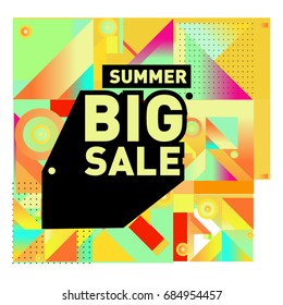 Summer sale memphis style web banner. Fashion and travel discount poster. Vector holiday Abstract colorful illustration with special offer and promotion.