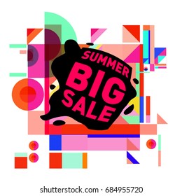 Summer sale memphis style web banner. Fashion and travel discount poster. Vector holiday Abstract colorful illustration with special offer and promotion.