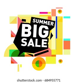 Summer sale memphis style web banner. Fashion and travel discount poster. Vector holiday Abstract colorful illustration with special offer and promotion.