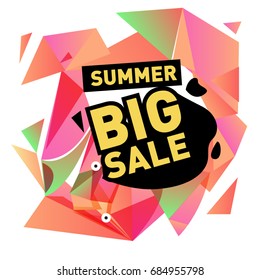 Summer sale memphis style web banner. Fashion and travel discount poster. Vector holiday Abstract colorful illustration with special offer and promotion.