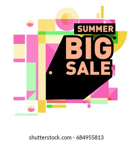 Summer sale memphis style web banner. Fashion and travel discount poster. Vector holiday Abstract colorful illustration with special offer and promotion.