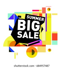 Summer sale memphis style web banner. Fashion and travel discount poster. Vector holiday Abstract colorful illustration with special offer and promotion.