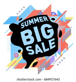Summer sale memphis style web banner. Fashion and travel discount poster. Vector holiday Abstract colorful illustration with special offer and promotion.