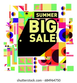 Summer sale memphis style web banner. Fashion and travel discount poster. Vector holiday Abstract colorful illustration with special offer and promotion.