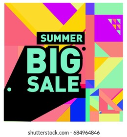 Summer sale memphis style web banner. Fashion and travel discount poster. Vector holiday Abstract colorful illustration with special offer and promotion.