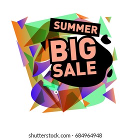Summer sale memphis style web banner. Fashion and travel discount poster. Vector holiday Abstract colorful illustration with special offer and promotion.