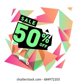 Summer sale memphis style web banner. Fashion and travel discount poster. Vector holiday Abstract colorful illustration with special offer and promotion.