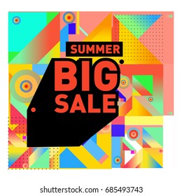 Summer sale memphis style web banner. Fashion and travel discount poster. Vector holiday Abstract colorful illustration with special offer and promotion.