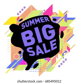 Summer sale memphis style web banner. Fashion and travel discount poster. Vector holiday Abstract colorful illustration with special offer and promotion.