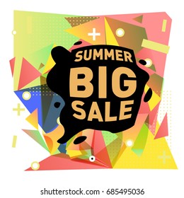 Summer sale memphis style web banner. Fashion and travel discount poster. Vector holiday Abstract colorful illustration with special offer and promotion.