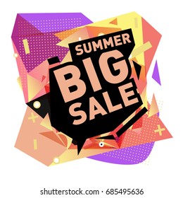 Summer sale memphis style web banner. Fashion and travel discount poster. Vector holiday Abstract colorful illustration with special offer and promotion.