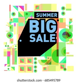 Summer sale memphis style web banner. Fashion and travel discount poster. Vector holiday Abstract colorful illustration with special offer and promotion.