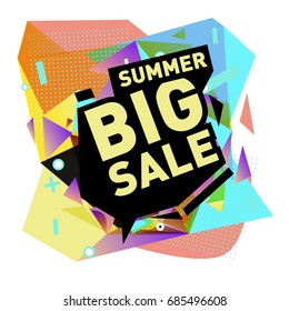 Summer sale memphis style web banner. Fashion and travel discount poster. Vector holiday Abstract colorful illustration with special offer and promotion.