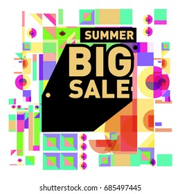 Summer sale memphis style web banner. Fashion and travel discount poster. Vector holiday Abstract colorful illustration with special offer and promotion.