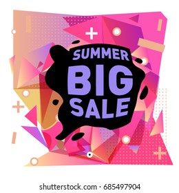 Summer sale memphis style web banner. Fashion and travel discount poster. Vector holiday Abstract colorful illustration with special offer and promotion.