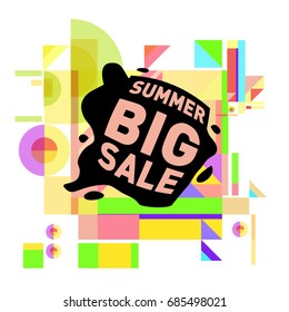 Summer sale memphis style web banner. Fashion and travel discount poster. Vector holiday Abstract colorful illustration with special offer and promotion.