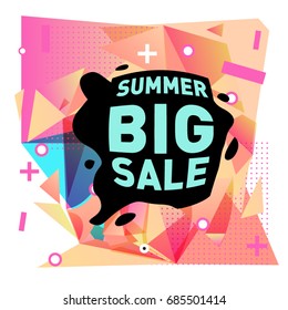 Summer sale memphis style web banner. Fashion and travel discount poster. Vector holiday Abstract colorful illustration with special offer and promotion.