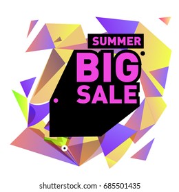 Summer sale memphis style web banner. Fashion and travel discount poster. Vector holiday Abstract colorful illustration with special offer and promotion.