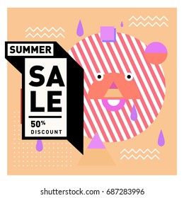 Summer sale memphis style web banner. Fashion and travel discount poster. Vector holiday Abstract colorful illustration with special offer and promotion.