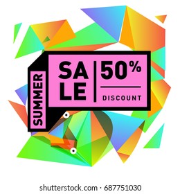 Summer sale memphis style web banner. Fashion and travel discount poster. Vector holiday Abstract colorful illustration with special offer and promotion.