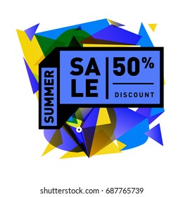 Summer sale memphis style web banner. Fashion and travel discount poster. Vector holiday Abstract colorful illustration with special offer and promotion.