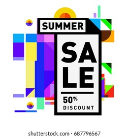 Summer sale memphis style web banner. Fashion and travel discount poster. Vector holiday Abstract colorful illustration with special offer and promotion.