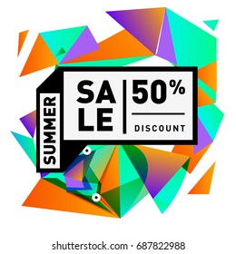 Summer sale memphis style web banner. Fashion and travel discount poster. Vector holiday Abstract colorful illustration with special offer and promotion.
