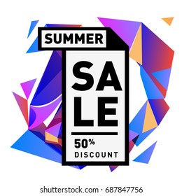 Summer sale memphis style web banner. Fashion and travel discount poster. Vector holiday Abstract colorful illustration with special offer and promotion.
