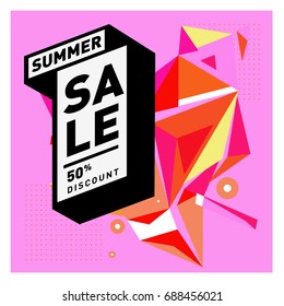 Summer sale memphis style web banner. Fashion and travel discount poster. Vector holiday Abstract colorful illustration with special offer and promotion.