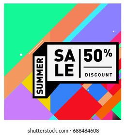 Summer sale memphis style web banner. Fashion and travel discount poster. Vector holiday Abstract colorful illustration with special offer and promotion.