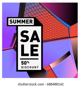 Summer sale memphis style web banner. Fashion and travel discount poster. Vector holiday Abstract colorful illustration with special offer and promotion.