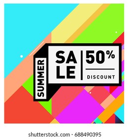 Summer sale memphis style web banner. Fashion and travel discount poster. Vector holiday Abstract colorful illustration with special offer and promotion.
