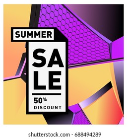 Summer sale memphis style web banner. Fashion and travel discount poster. Vector holiday Abstract colorful illustration with special offer and promotion.