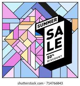 Summer sale memphis style web banner. Fashion and travel discount poster. Vector holiday Abstract colorful retro illustration with special offer and promotion.