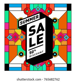 Summer sale memphis style web banner. Fashion and travel discount poster. Vector holiday Abstract colorful illustration with special offer and promotion.