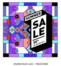 Summer sale memphis style web banner. Fashion and travel discount poster. Vector holiday Abstract colorful illustration with special offer and promotion.
