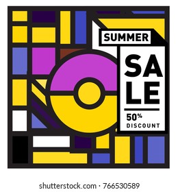 Summer sale memphis style web banner. Fashion and travel discount poster. Vector holiday Abstract colorful illustration with special offer and promotion.