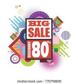 Summer sale memphis style web banner. Fashion and travel discount poster. Vector holiday Abstract colorful illustration with special offer and promotion. pop color